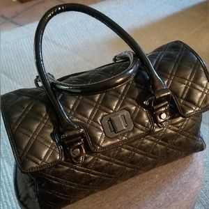 Sondra Roberts black leather quilted satchel